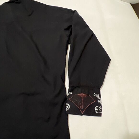 Milano Moda Men's L Long Sleeve Western Button Front Embroidered Black Shirt - Picture 9 of 9
